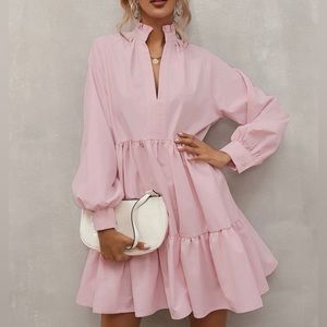 SOLD!! Baby Pink Notch Neck Smock Dress!
